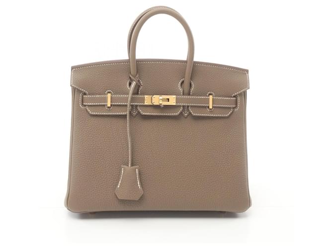 Bolso Hermès Birkin 25 Etoupe Castaño Cuero  ref.1525329