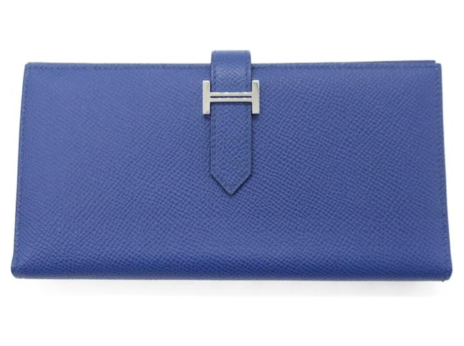 Hermès Hermes Bearn Soufflet Bi-fold Long Wallet Blue Leather  ref.1525331