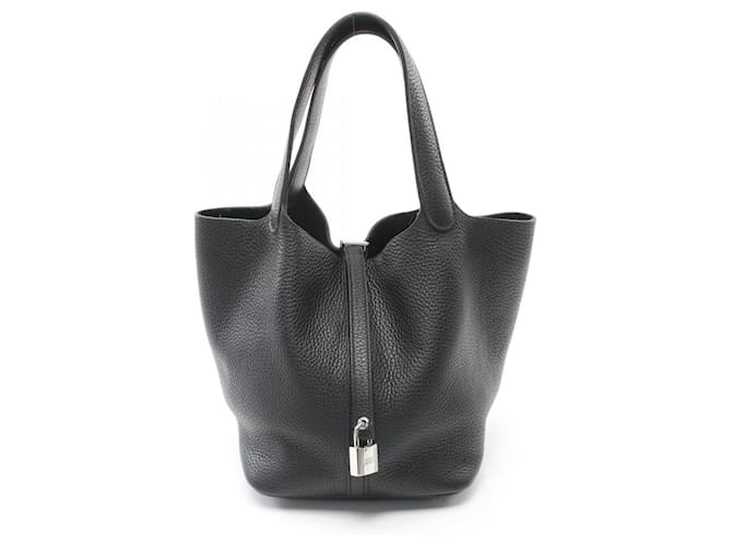 Hermès Bolso Hermes Picotin Lock MM Negro Cuero  ref.1525333