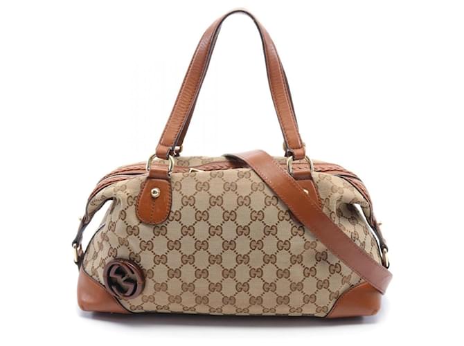 Bolsa de mão Gucci Brick Lane em lona GG Marrom Bege Couro  ref.1525345