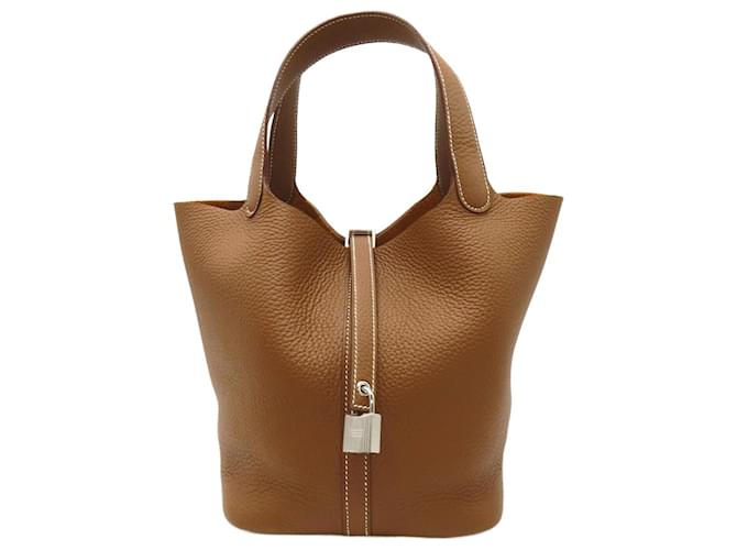 Hermès Bolsa Hermes Picotin Lock MM Marrom Couro  ref.1525362