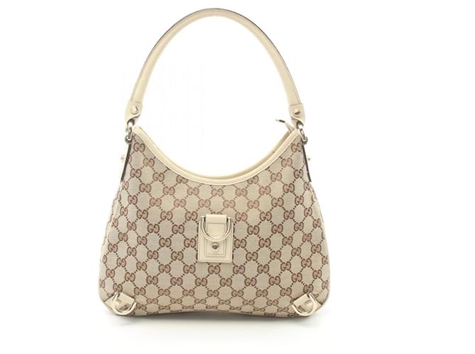 Bolsa de Ombro Gucci Abby GG Canvas Branco Bege Couro Lona  ref.1525370