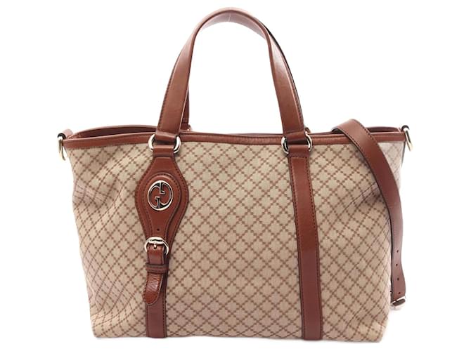 Sac tote Diamante GUCCI Cuir Toile Marron Beige  ref.1525376