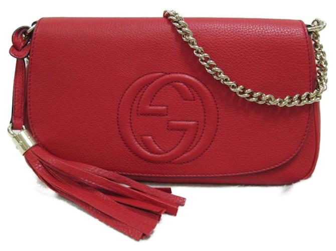 Sac à bandoulière Gucci Soho Chain Cuir Rouge  ref.1525387