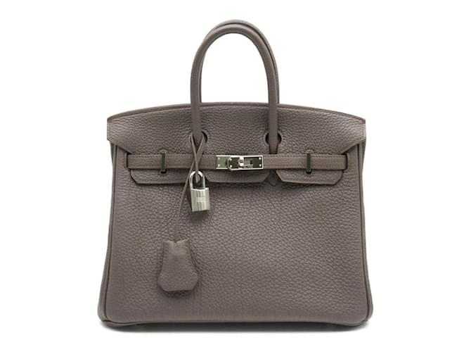 Hermès Bolso Hermes Birkin 25 Etain Castaño Gris Cuero  ref.1525396