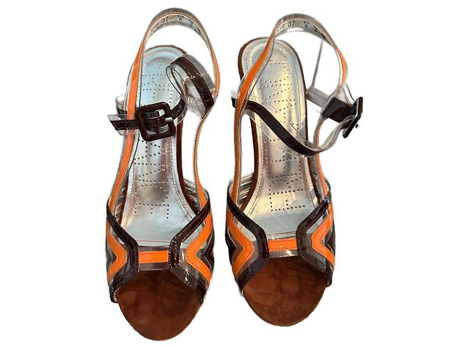 Free Lance Crystal wedge sandals orange leather 37
