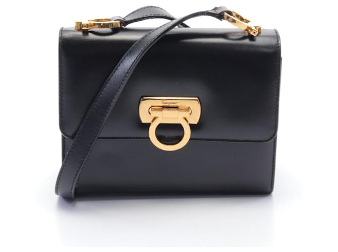 Bolsa de Ombro Gancini da Salvatore Ferragamo Preto Couro  ref.1525426