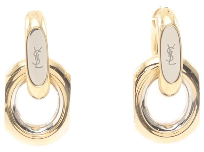 Yves Saint Laurent Cassandra Duo Link Earrings Silvery Golden Steel Gold-plated  ref.1525428