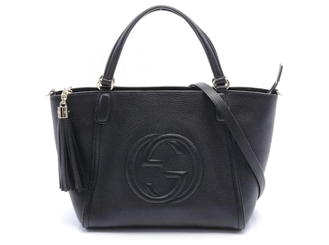 Bolso Gucci Soho Interlocking G Negro Cuero  ref.1525435