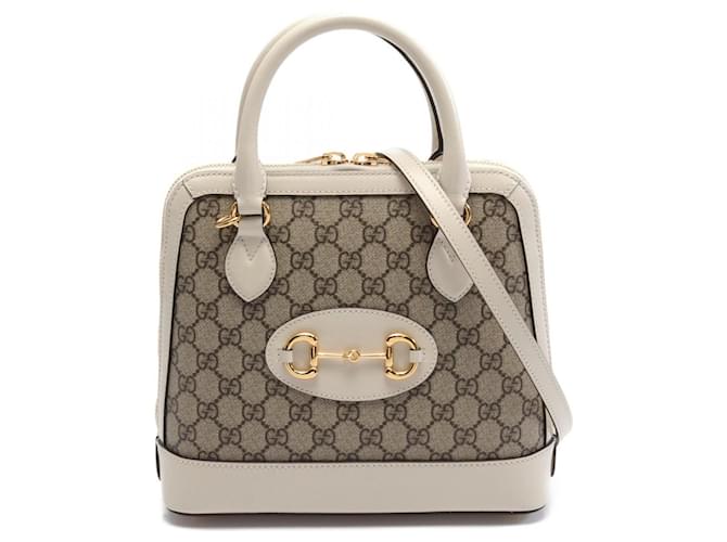 Bolsa Gucci Horsebit 1955 Marrom Branco Couro Lona  ref.1525446