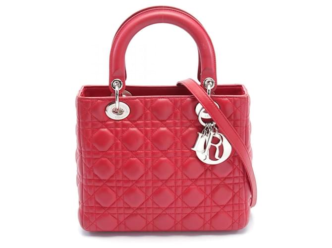 Bolsa Lady Cannage da Christian Dior Vermelho Couro  ref.1525453