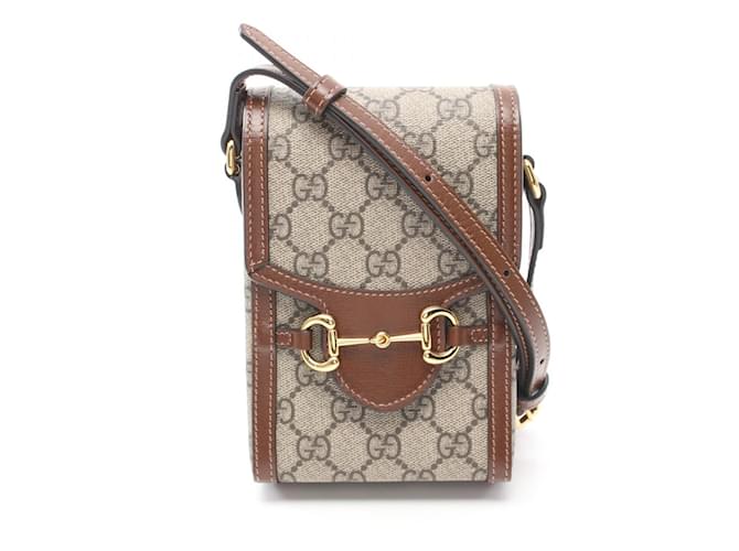 Bolso de Hombro Gucci Horsebit 1955 Castaño Beige Cuero Plástico  ref.1525460