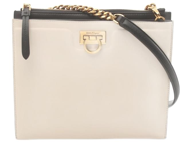 Salvatore Ferragamo Gancini Shoulder Bag Black Beige Leather  ref.1525466