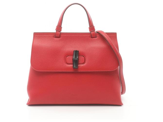 Sac à main moyen Gucci Bamboo Daily Cuir Rouge  ref.1525482