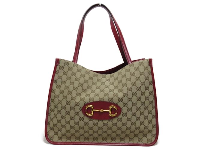 Sac fourre-tout en toile GG Horsebit de GUCCI Cuir Rouge Beige  ref.1525484