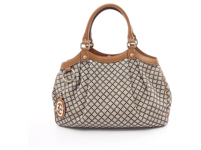 Bolsa Gucci Sukey Diamante Marrom Bege Couro Lona  ref.1525485