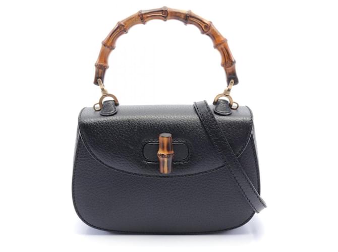 Gucci Bamboo Handbag Black Leather  ref.1525487