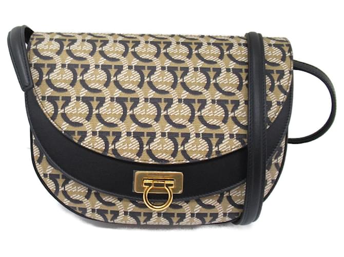 Bolsa de ombro bege e preta Salvatore Ferragamo Preto Lona  ref.1525499