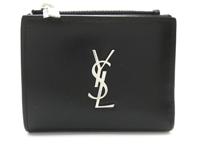 Billetera de cuero plegable Saint Laurent Negro  ref.1525506