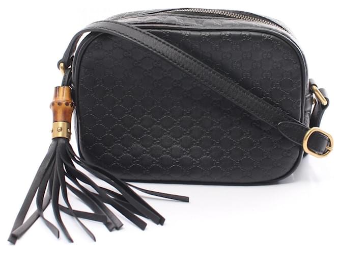 Bolsa de Ombro Gucci Micro Guccissima em Bambu Preto Couro  ref.1525517