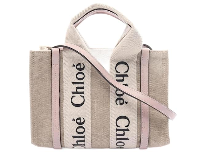 Bolso Chloé WOODY Rosa Beige Cuero Paño  ref.1525534