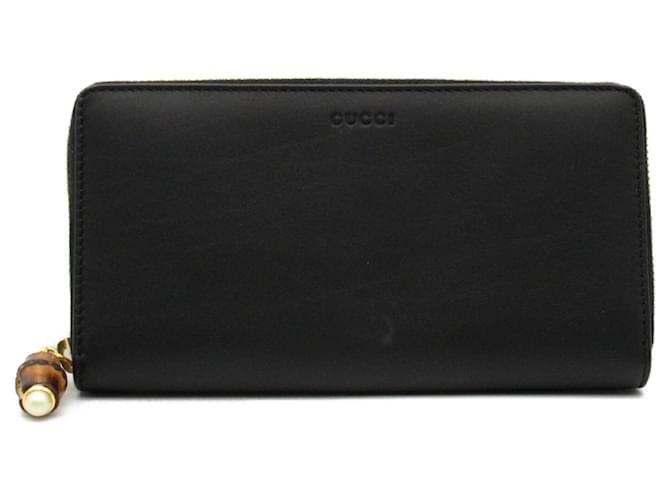 Portefeuille rond en cuir Gucci Bamboo Noir  ref.1525544