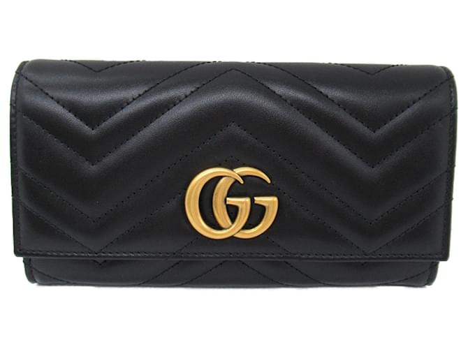 Cartera larga de piel acolchada negra Gucci Negro Cuero  ref.1525545