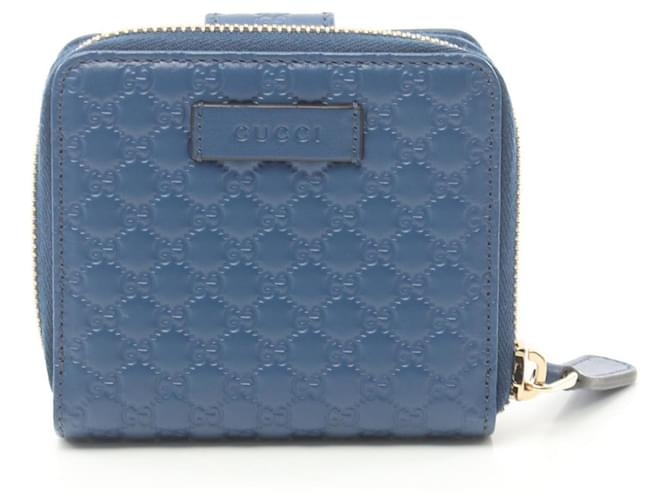 Portefeuille bi-fold Micro Guccissima de Gucci Cuir Bleu  ref.1525547