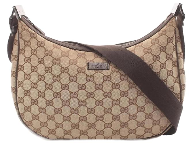 Bolsa de Ombro em Lona GG Gucci Marrom Bege Couro  ref.1525548