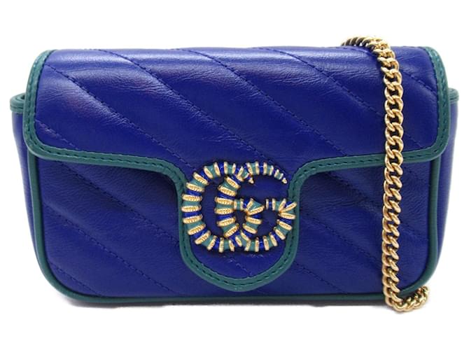 Gucci GG Marmont Ketten-Schultertasche Blau Leder  ref.1525552