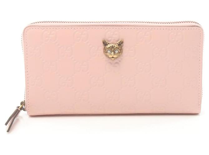 Portefeuille long Gucci Linea Cat Guccissima Cuir Rose  ref.1525580