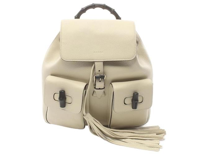 Sac à dos en cuir Gucci Bamboo Blanc  ref.1525593