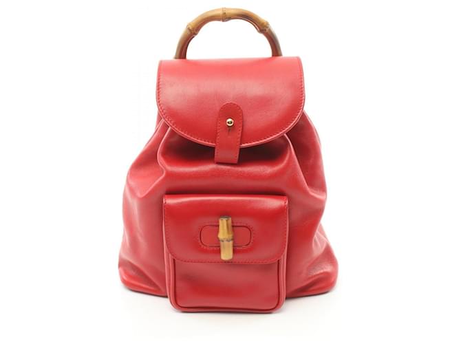 Gucci Bamboo Rucksack Backpack Bag Red Leather  ref.1525597