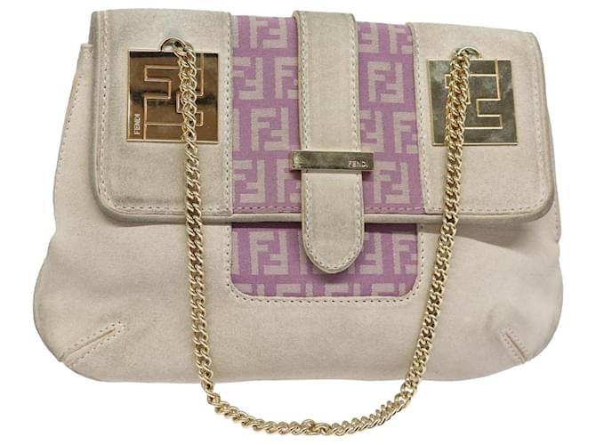 Sac à main en toile Zucchino FENDI avec chaîne en suède violet Auth am6453 Suede  ref.1525705