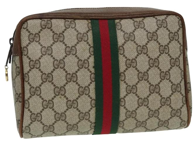 GUCCI GG Toile Web Sherry Ligne Pochette Sac PVC Cuir Beige Vert Auth th5130 Rouge  ref.1525751