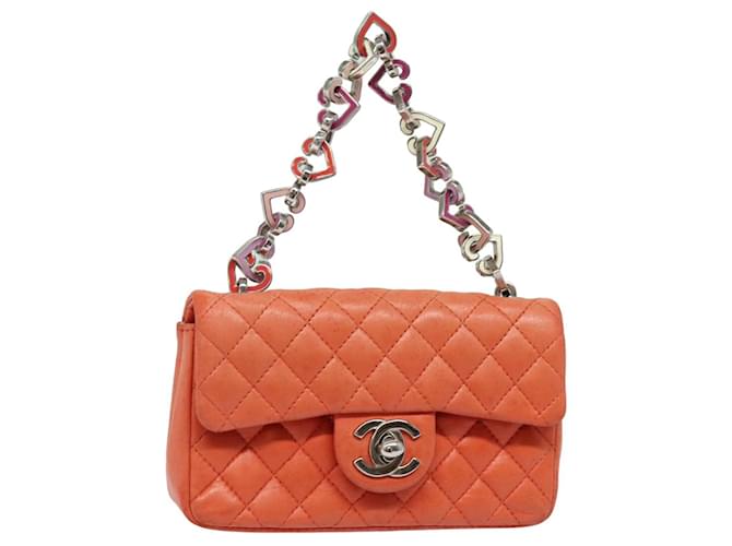 CHANEL Matelassé Chaîne Mini Sac à Main Cuir d'Agneau Orange CC Auth 82245A  ref.1525772