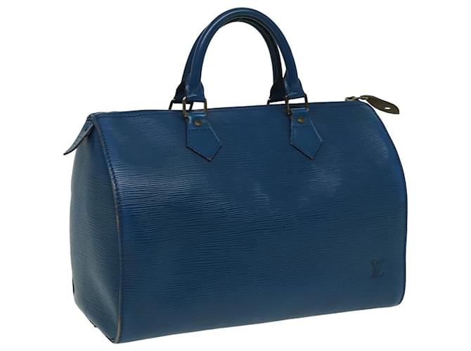 LOUIS VUITTON Epi Speedy 30 Bolsa de Mão Azul Toledo M43005 LV Auth 82518 Couro  ref.1525800