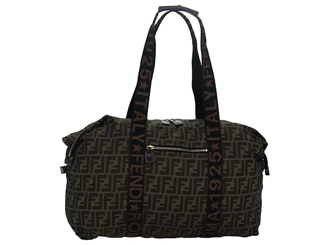 Sac Boston en toile Zucca FENDI marron noir Auth 83296  ref.1525815