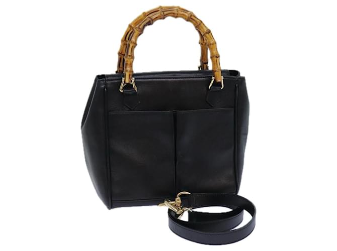 Sac à main en cuir GUCCI Bamboo 2 voies noir Auth bs15878  ref.1525823