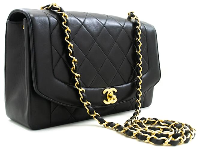 CHANEL Sac à bandoulière Diana Flap en cuir d'agneau matelassé noir  ref.1525837