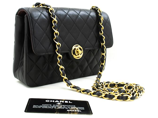 CHANEL Mini Petit Sac à Bandoulière Chaîne Noir Cuir d'Agneau Matelassé Rabat  ref.1525838