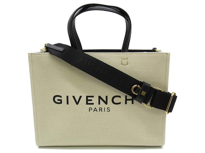 Sac Tote G Petit Givenchy Cuir Toile Noir Beige  ref.1525858