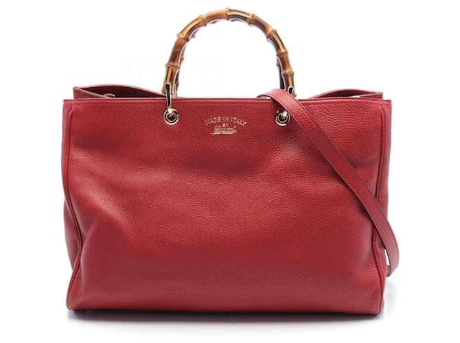 Sac fourre-tout Gucci Bamboo Shopper Cuir Rouge  ref.1525863