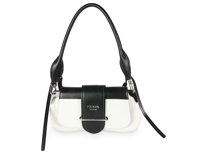 Prada Black White City Calfskin Sidonie Shoulder Bag Leather  ref.1525931