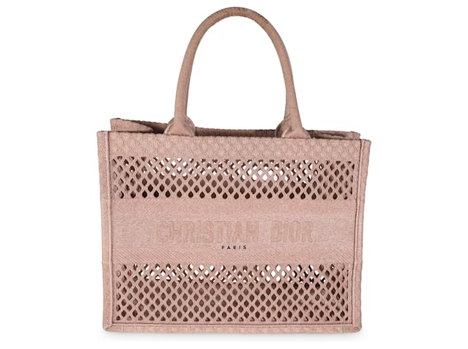 Tote moyen en toile brodée en mesh Christian Dior Tissu Beige  ref.1525933