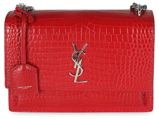 Saint Laurent Rouge Eros Cuir de veau embossé crocodile Medium Sunset Cuir vernis  ref.1525951