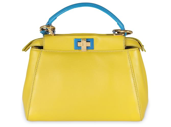 Fendi Mini Peekaboo en Nappa colorblock jaune et bleu Cuir  ref.1525975