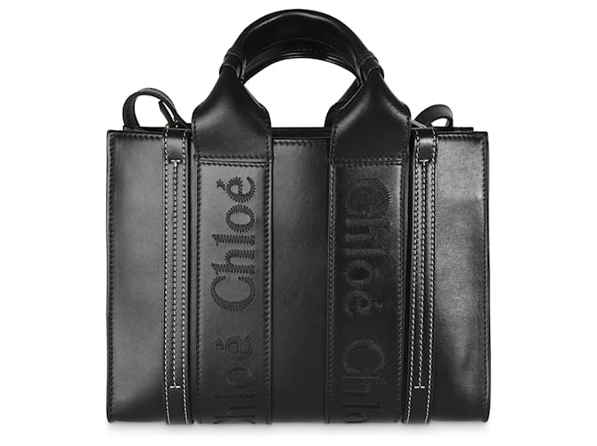 Chloé Sac Woody Petit en Cuir de Veau Lisse Noir  ref.1526009