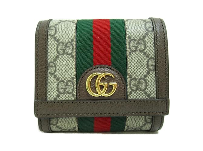 Portefeuille bi-fold Gucci GG Marmont Cuir Toile Plastique Beige Marron foncé  ref.1526019