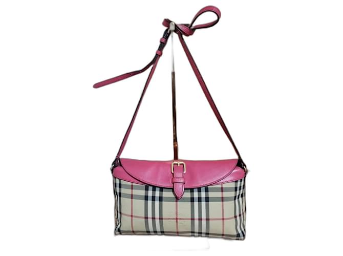 Borsa a tracolla piccola Horseferry Check autentica di Burberry Rosa Beige Tela ref.1526024 Joli Closet